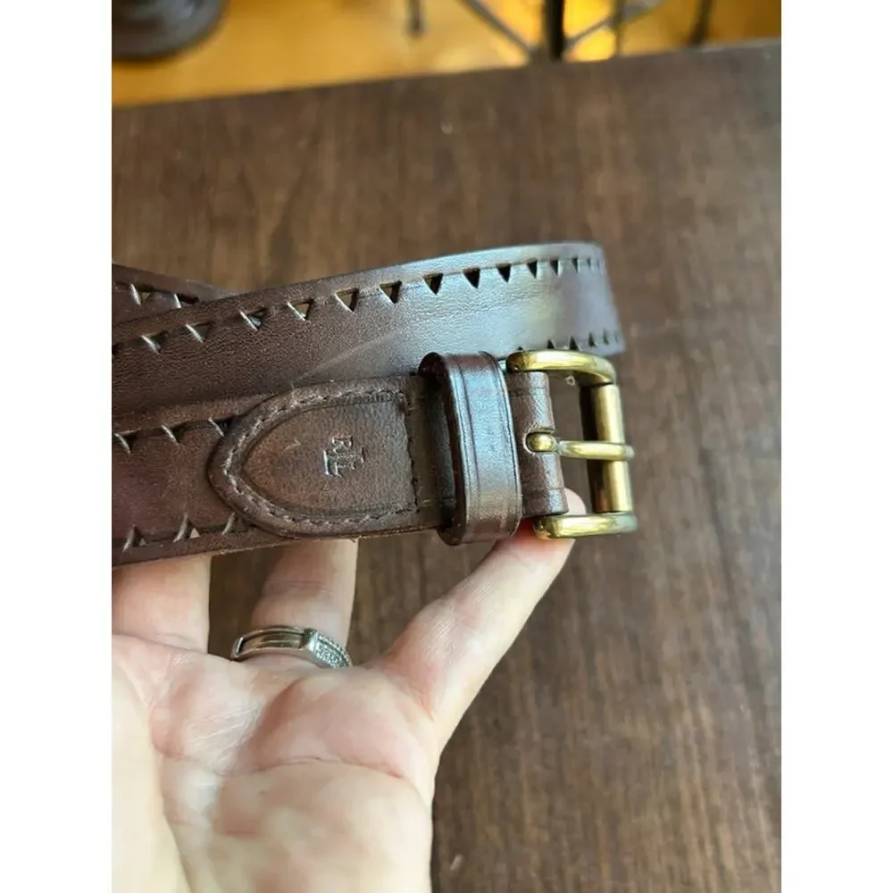 vintage Lauren Ralph Lauren brown leather belt triangle laser-cut edge women 30